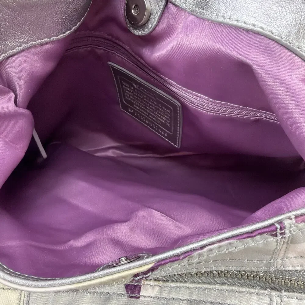Coach Vintage Soho Satin Scarf Print Hobo Metallic Silver Purple C Y2K Vibes